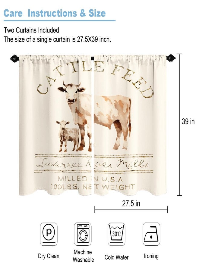 Final Friday Farmhouse Cattle Feed Kitchen Window Curtains Rustic Abstract Animal Cow Bedroom Cafe Rod Pocket Short Curtain Set of 2 Panel Each 27.5W x 39L Satin - Image 3